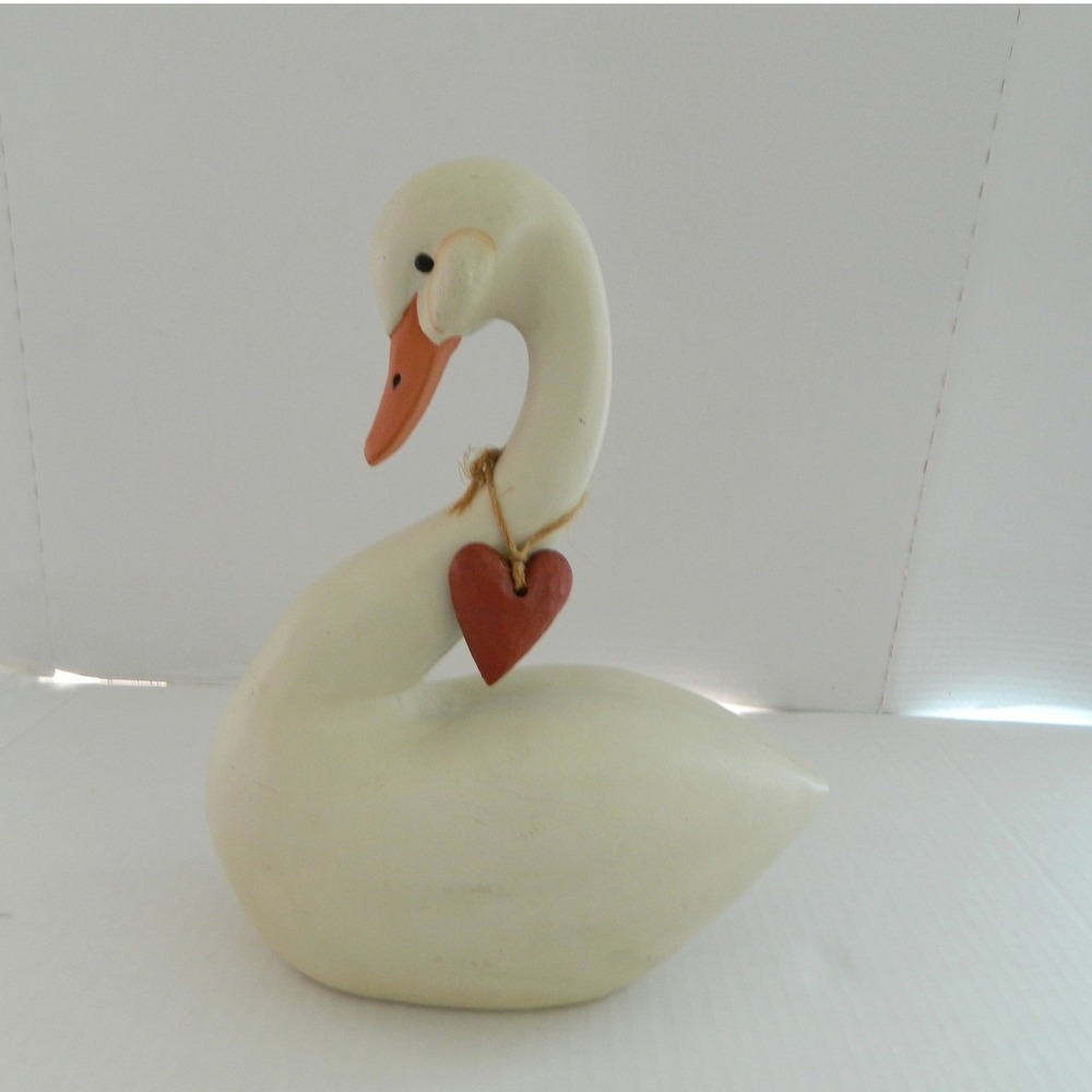 Ike And Sandy Spillman Swan Figurine Decor Cream Rustic Heart Signed Farmhouse